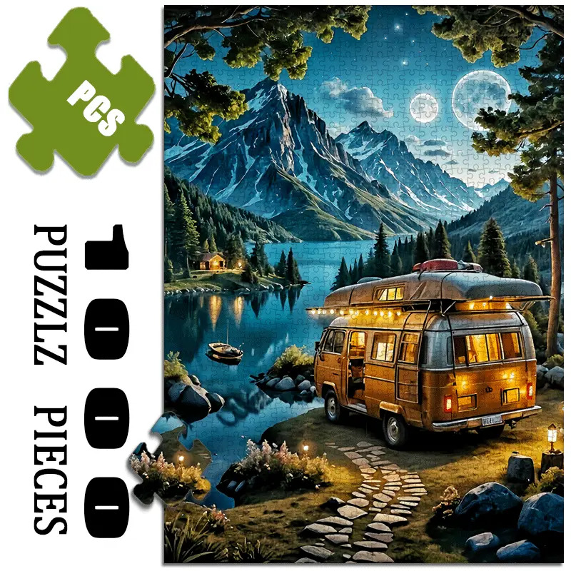 Jigsaw Puzzle Adult - จิ๊กซอว์ขนาดใหญ่ 1000 ชิ้น - รถบ้านวินเทจ ทะเลสาบ
