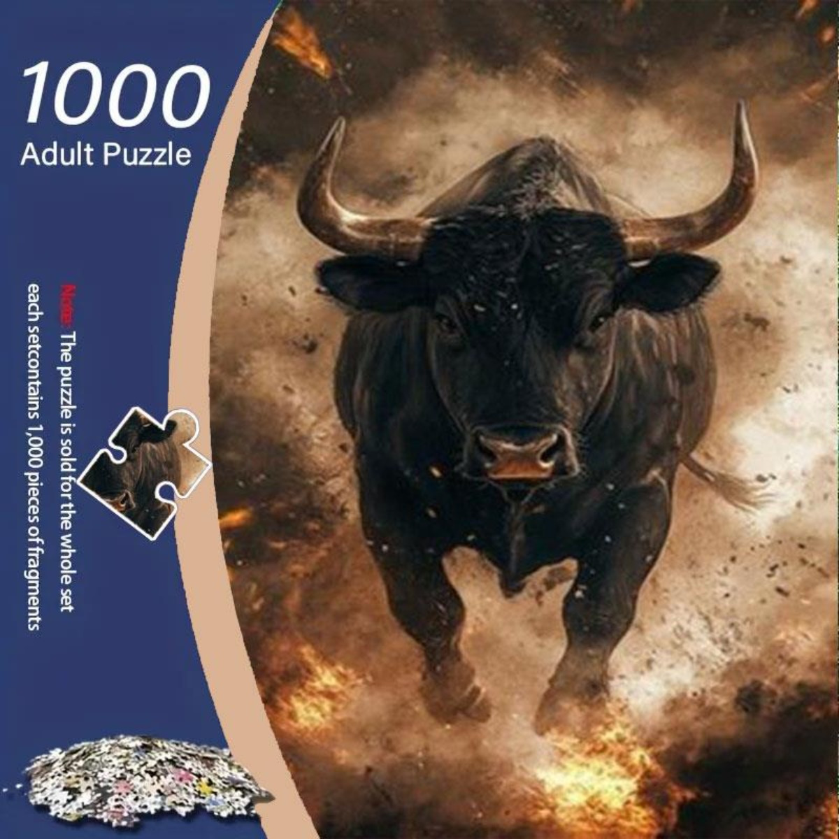 Jigsaw Puzzle Adult - จิ๊กซอว์สำหรับผู้ใหญ่ 1,000 ชิ้น - วัวพุ่งดุดเดือดในควัน, จิ๊กซอว์ขนาดใหญ่ไร้กรอบพร้อมฉากแอคชั่นสุดตื่นเต้น,