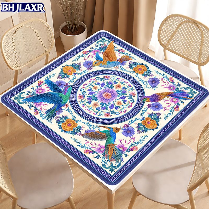 Board Game Room - VIKAMA ย้อนยุคสไตล์โอเรียนเต็ล ลายดอกไม้นก ไพ่นกกระจอก แผ่นรองกันลื่น ทนทาน