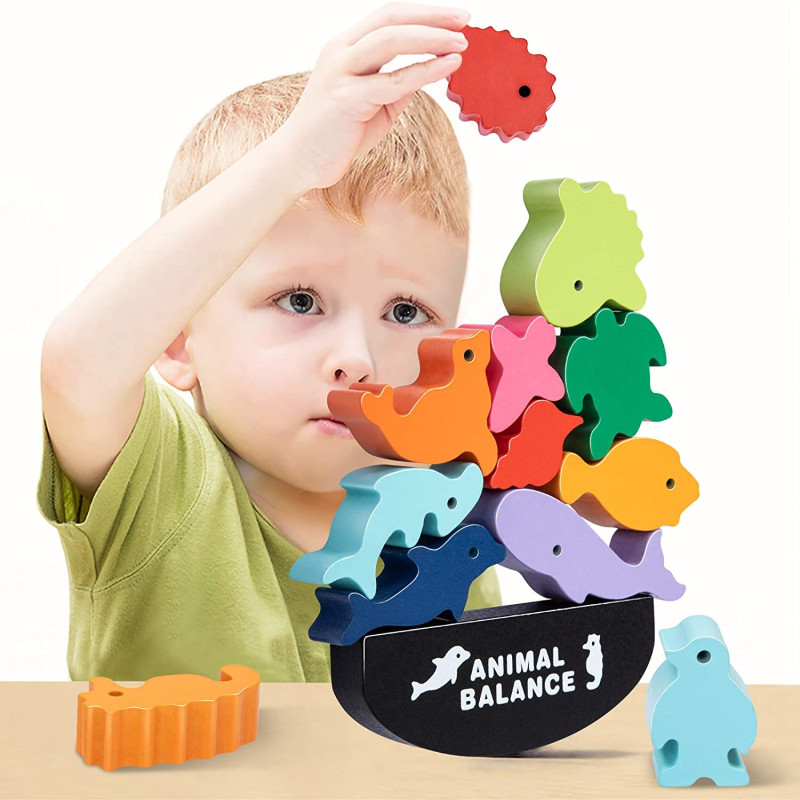 Board Game Recommendation - เด็กใหม่ Montessori สัตว์ไม้ BALANCE Blocks เกมกระดานของเล่นไดโนเสาร์การศึกษาซ้อนอาคารสูงบล็อกไม้ของเล่น