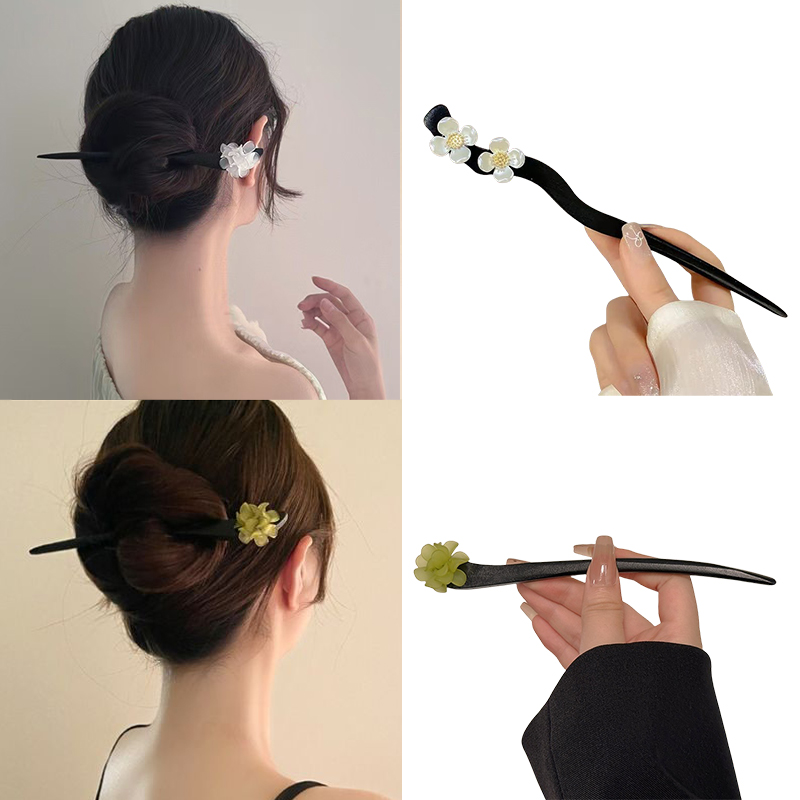 Board Game Go - วินเทจสไตล์จีนไม้ดอกไม้ผม Sticks Pearl Hairpin เครื่องประดับสําหรับผู้หญิงอารมณ์อุปกรณ์เสริมผมจัดแต่งทรงผม Gif