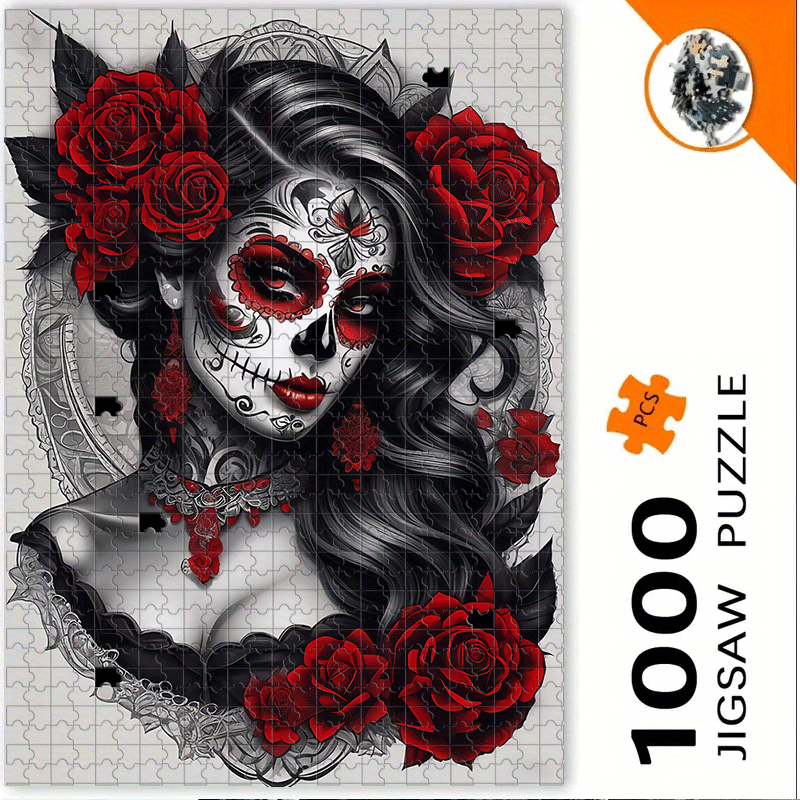 Jigsaw Puzzle Adult - จิ๊กซอว์ลายกะโหลกน้ำตาลแบบกอธิคเม็กซิกันและลา คาลาเวรา คาทรีนา 500/1000 ชิ้น -