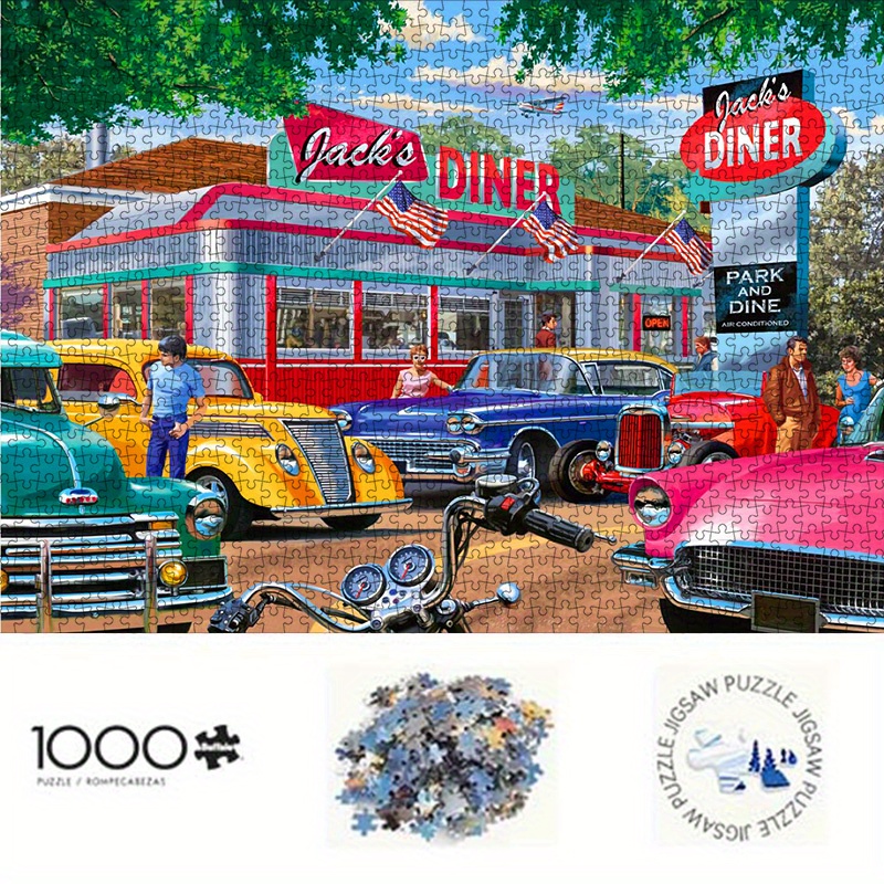 Jigsaw Puzzle Adult - จิ๊กซอว์วินเทจธีมร้านอาหารอเมริกันและรถยนต์คลาสสิก สำหรับผู้ใหญ่ เกมเสริมสร้างสติปัญญา ของเล่นตกแต่งบ้านเพื่อการพักผ่อน