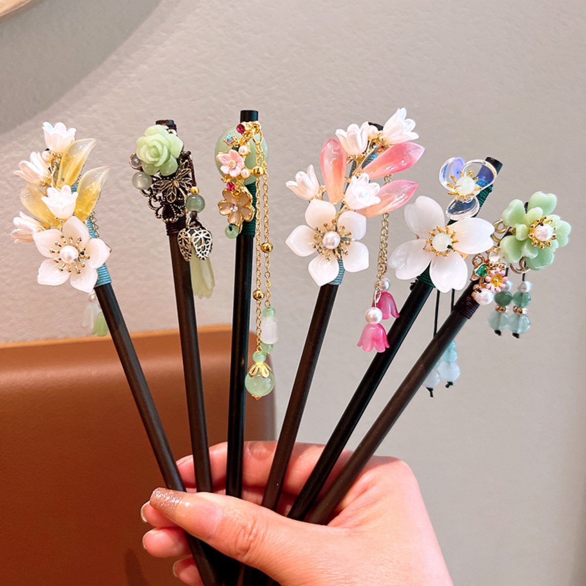Board Game Go - ประณีตดอกไม้พู่ไม้ Hairpin Retro สไตล์จีน Handmade ดอกไม้ผม