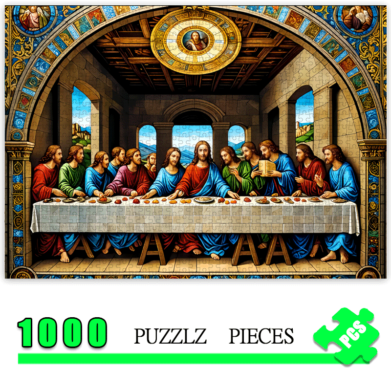 Jigsaw Puzzle Adult - จิ๊กซอว์ภาพพระกระยาหารมื้อสุดท้ายโดยเลโอนาร์โด ดาวินชี 1,000 ชิ้น - จิ๊กซอว์ศิลปะศาสนาขนาดใหญ่สำหรับผู้ใหญ่และครอบครัว